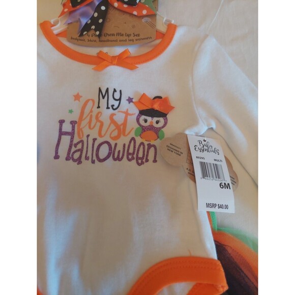 NWT Baby Essentials 4 Pc Fall Halloween Set: Skirt Tutu Bow Top Leg warmers 3 Mo - Picture 3 of 7